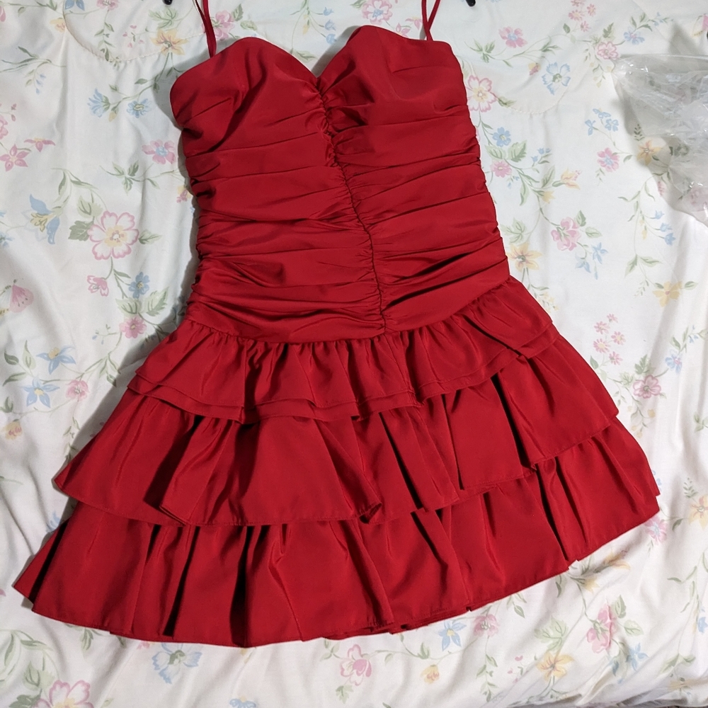 Moda international strapless ruffled red dress
